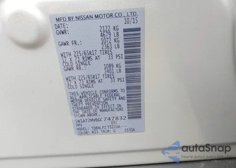 2016 Nissan Rogue S/Sl/Sv из США, поврежденный, VIN 5N1AT2MV6GC747832